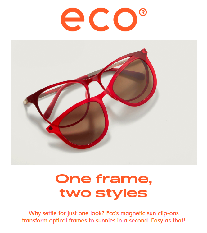 Free clip-on on in stock ECO frames! Hurry! Only while supplies last!