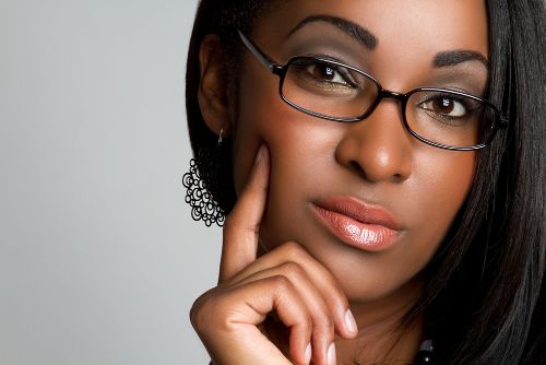 woman wearing new eyeglasses