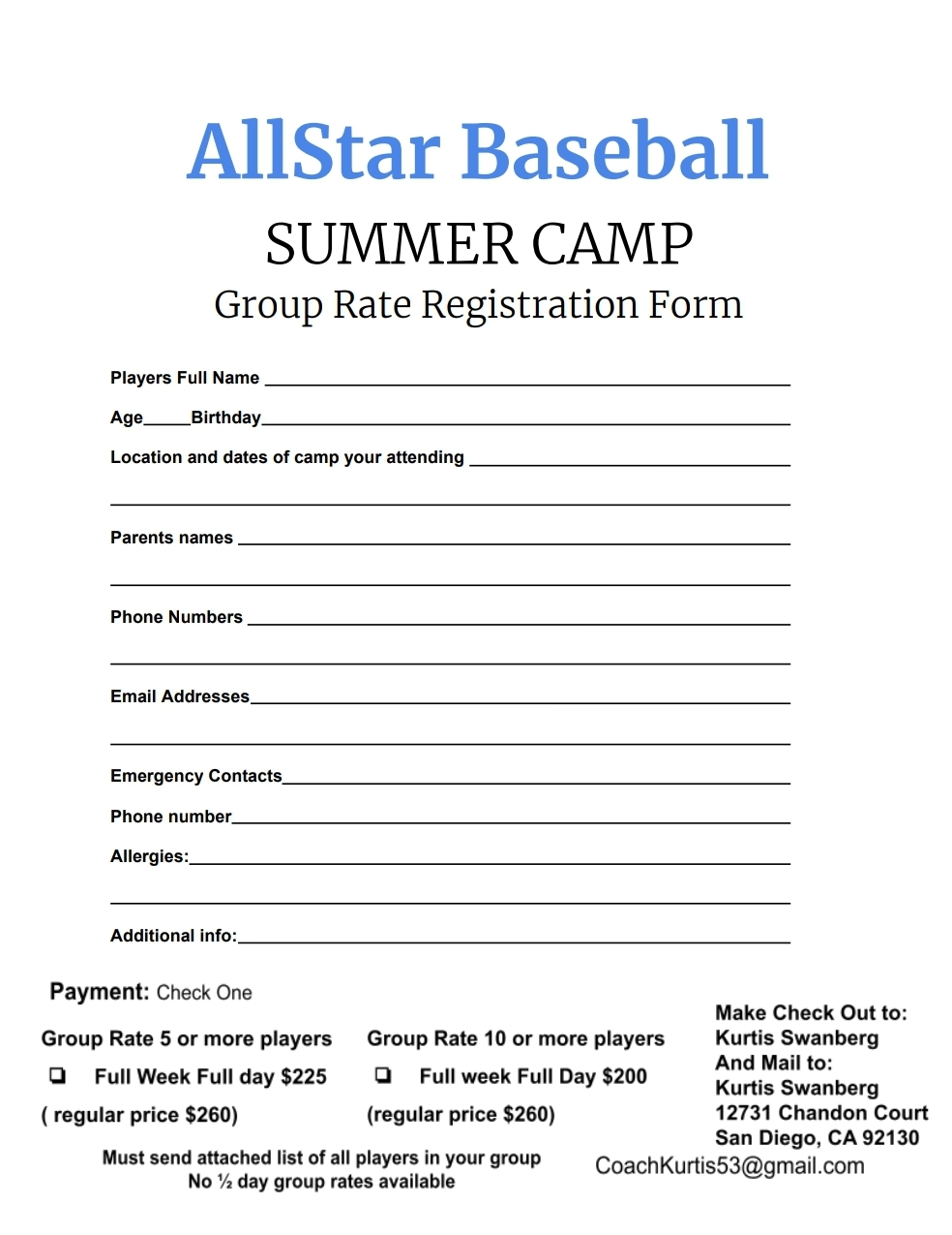 Summer Camp Group Form